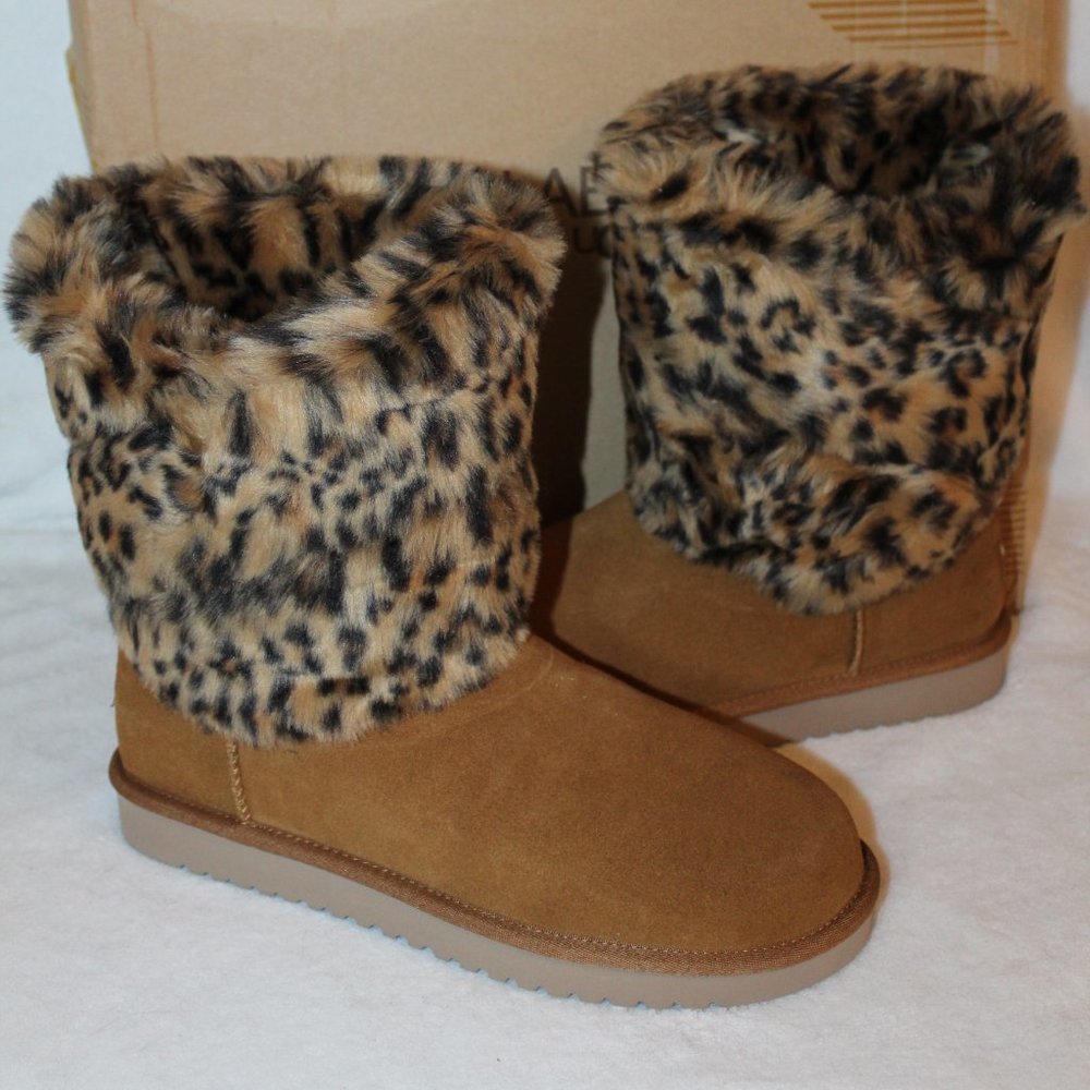 UGG KOOLABURRA NEW SUEDE LEOPARD FUR‎ BOOT CHESTNUT